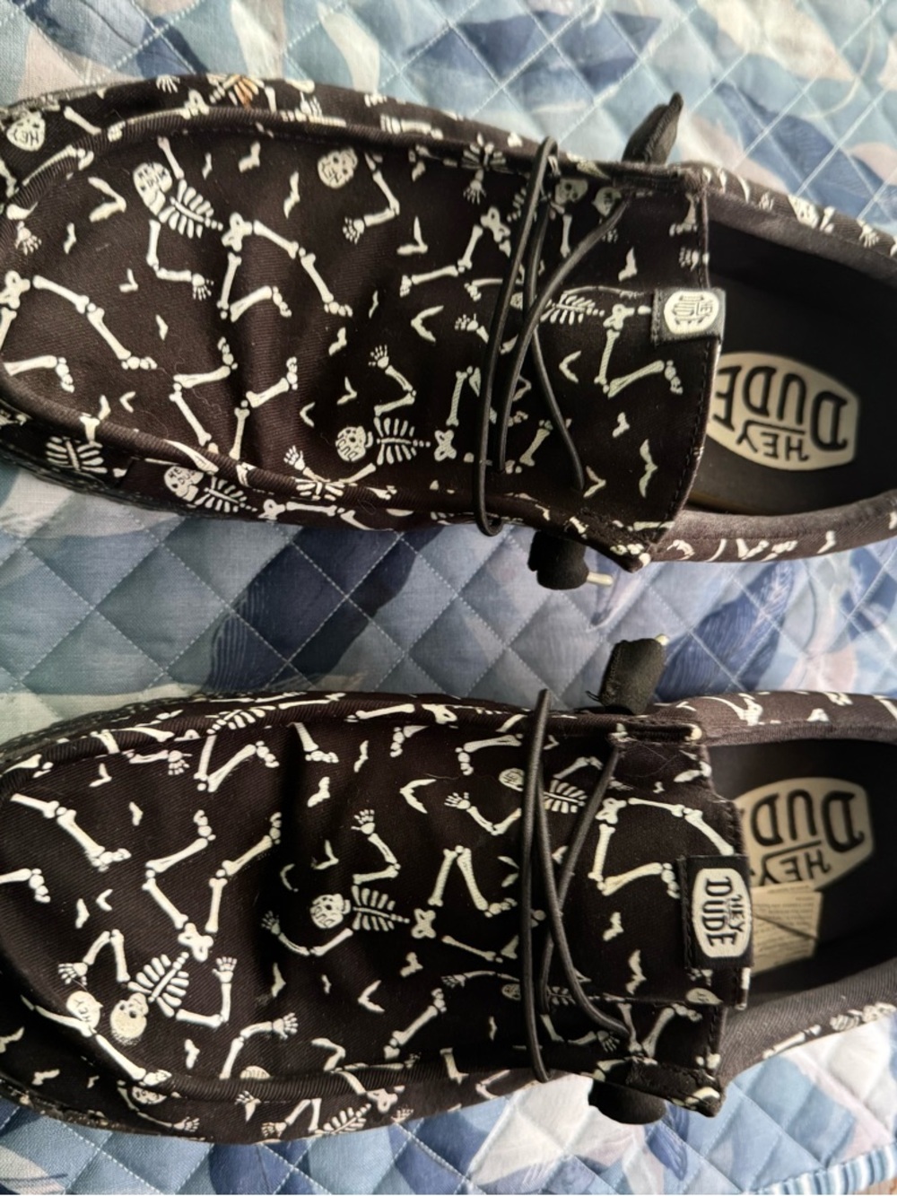 Hey Dude Black Slip-On Loafers with White Skeleton Print